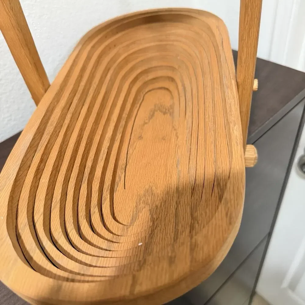 Vintage Wooden Fruit Basket- Folding- to fold flat Signed Huen Oshera